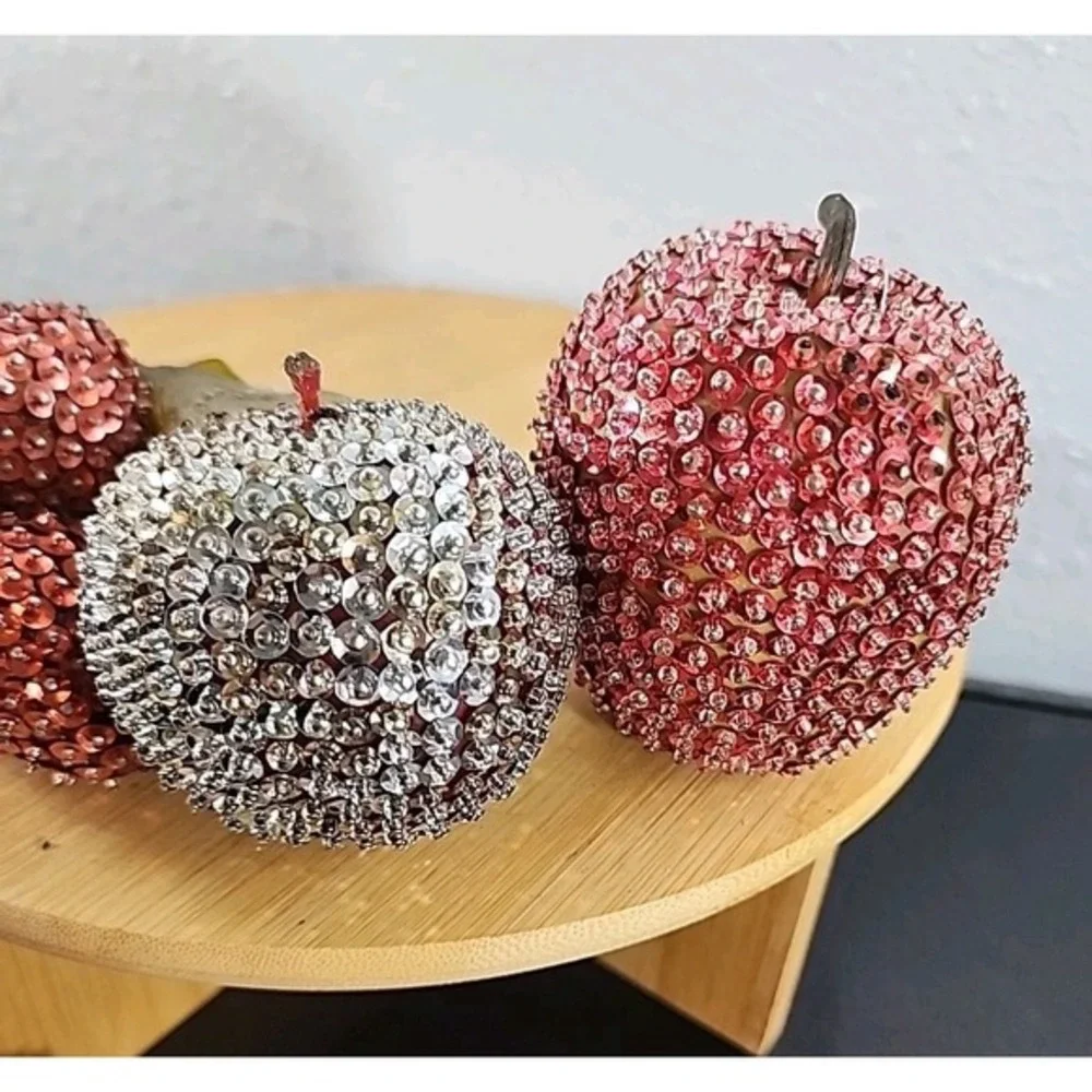 8 Pieces‎ Vintage 1960's BEADED Push Pin Sequin LIFE SIZE FRUIT